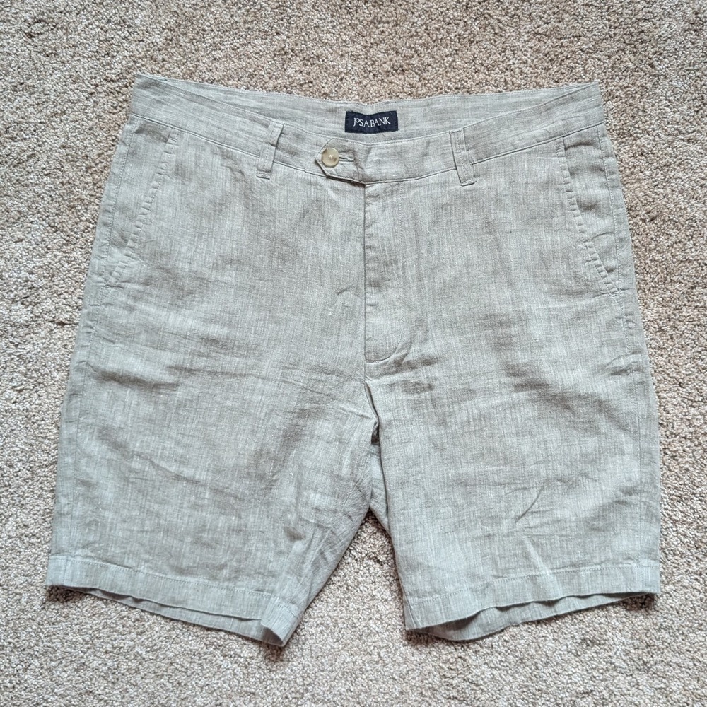 Jos A Banks Mens 36 Linen Cotton Short Lightweight Green Summer Natural Beachy